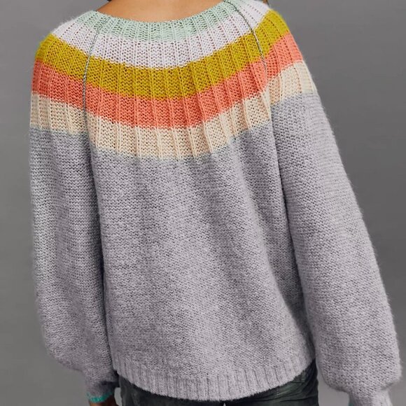 Anthropologie Colleen Alpaca Wool Blend Rainbow Sweater Shimmer Gray - Picture 2 of 13
